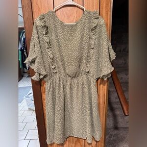Sage Green Floral Ruffle Short Dress